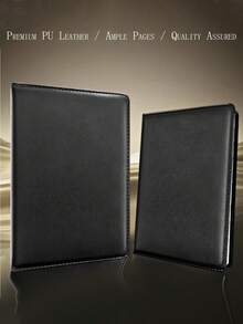 1Pc PU Leather Sponge-Padded Notebook - A5 Business Journal, 100 Sheets, Black Professional Notepad For Meeting Notes & Office Work - Black - View 2