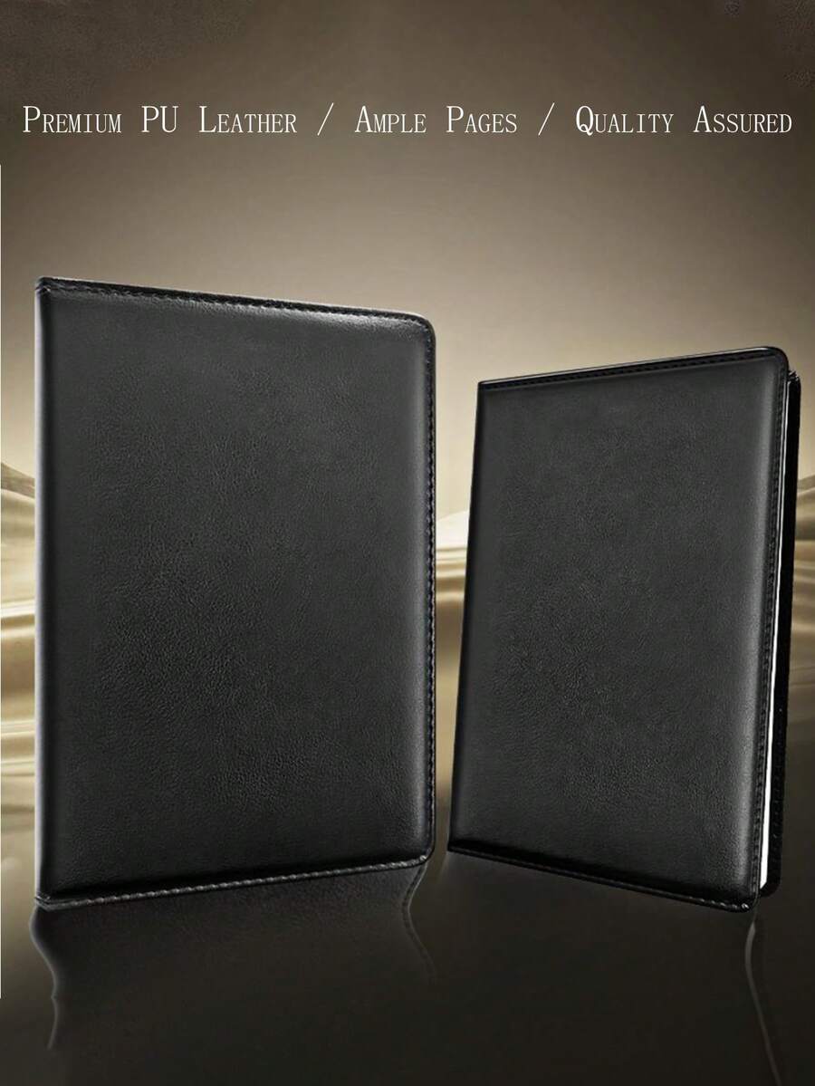 1Pc PU Leather Sponge-Padded Notebook - A5 Business Journal, 100 Sheets, Black Professional Notepad For Meeting Notes & Office Work