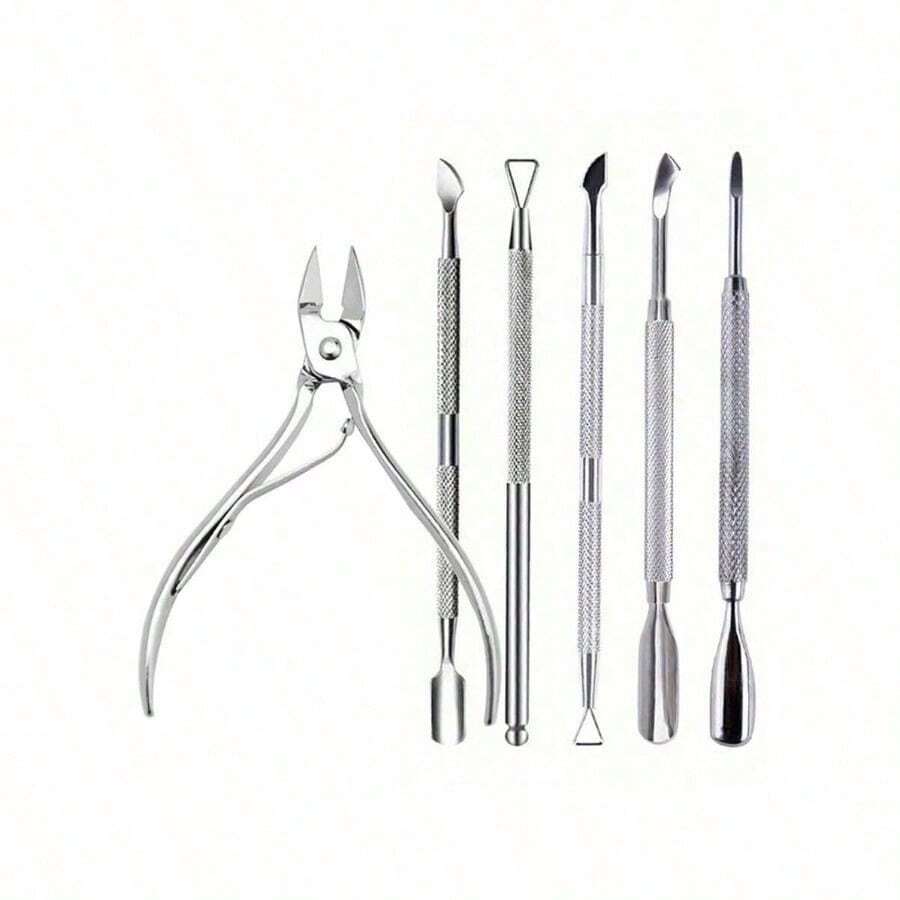 Kit de Ferramentas de Manicure Profissional em Aço Inoxidável com Cortador de Unhas, Tesoura, Alicate, Empurrador e Removedor de Cutículas Multifuncional para Cuidados com as Unhas - Prata - Visão 1