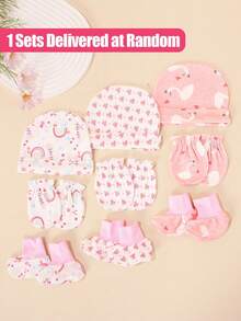 3pcs/Set Soft & Skin-Friendly Newborn Baby 3 Pieces Set, Cute Printed, Random Color, Suitable For Daily Wear, Sleeping And Gift - Printing - View 10
