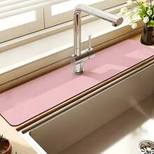 1 pieza Alfombrilla absorbente de diatomita rosa para grifo, almohadilla protectora contra salpicaduras de secado rápido para fregadero, protector antideslizante para encimera de cocina & baño, lavable & reutilizable - Rosa - Ver 2