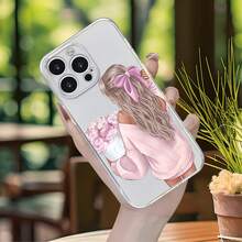 1pc Transparent Girl Bouquet Back View Pattern Phone Case Personalized Compatible With IPhone 16 Pro Max/17/16/15/14 Plus/13/12/11 Protective Case Air Compatible With Samsung Series - Multicolor - View 3