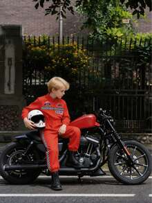 Pantalones de estilo retro de carreras para niños pequeños, unisex para primavera y otoño - Rojo - Ver 4