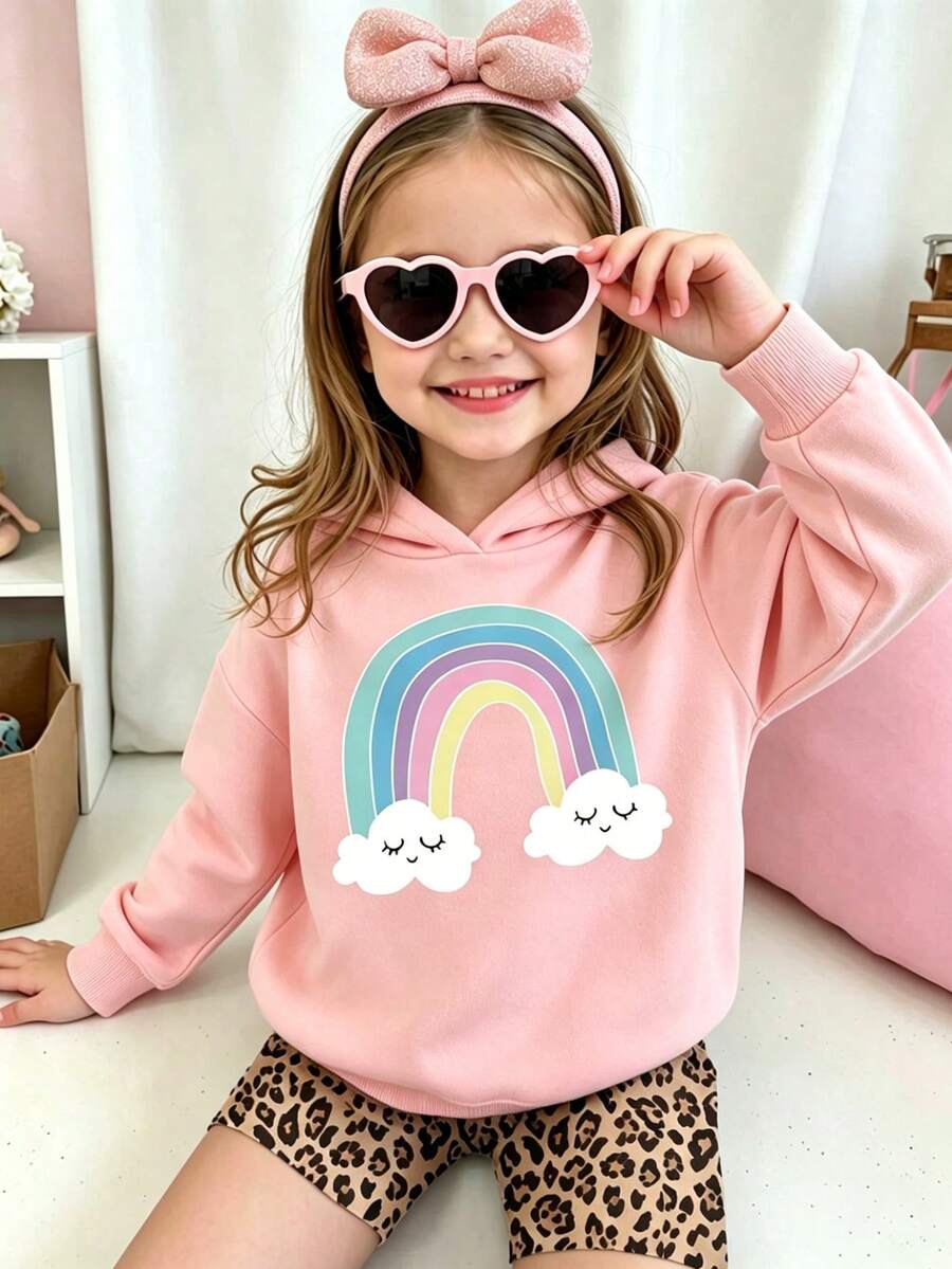 Kleinkind Mädchen Cartoon Muster Warmer Kapuzenpullover - Pink - Übersicht 1