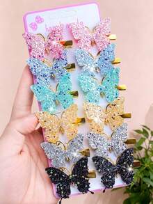 6/12pcs/Set Pink & Purple Glitter Butterfly Hair Clips, Atmospheric Hair Accessories - Suitable For Girls And Women, Daily Essential - Multicolor - View 14