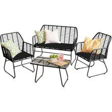 Outdoor Indoor Wicker Rattan Garden Furniture Sofa Chair Table Set With Natural Cushion For Patio Balcony - Black - View 1