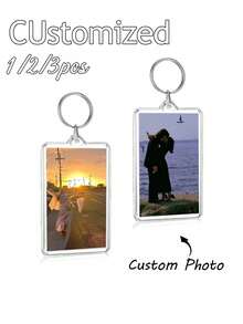 1/2/3pcs Customized Photo And Text Keychain, Personalized Acrylic Keychain, Custom Couple Keychain, Photo Keyring, Valentine's Day, Birthday Gift - Multicolor - View 1