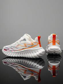 Men's Colorblock Line Design Lace-Up White All-Season Low-Top Sneakers, Versatile Lightweight Comfortable Thick Sole Height-Increasing Running Shoes For Daily Commute And Streetwear - White - View 5