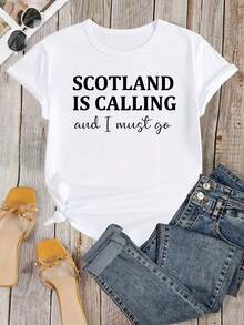 New Printed Souvenir T-Shirt From Scotland, Great - White - View 1