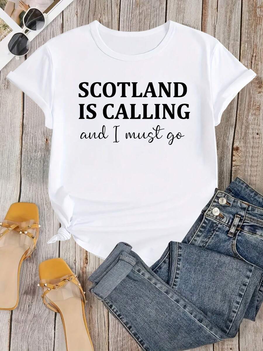 New Printed Souvenir T-Shirt From Scotland, Great - White - View 1