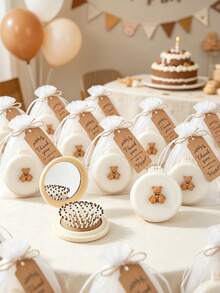 12/6/3 Set - Bomboniere per festa di nascità, Forniture per Festa di Rivelazione del Sesso, Set Portatile di Specchio per Trucco e Pettine con Orsetto Carino, Bomboniere per Ospiti di Matrimonio, Set Portatile da Viaggio di Specchio per Trucco e Pettine con Biglietto di Ringraziamento, Pettine da Viaggio con Specchio, Disponibile in Più Colori, Semplice e Portatile, Regalo per Festa di Battesimo, Bomboniere per Ospiti - Modello di orso - Visualizzare 9