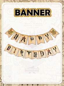 Pancarta de Feliz Cumpleaños con Tema de Harry Potter, Guirnalda de Diseño de Mago Vintage con Elementos, Decoración de Fiesta de Papel Duradero para Pared & Fondo, Perfecta para Celebraciones Temáticas & Cabina de Fotos - Bandera - Ver 8