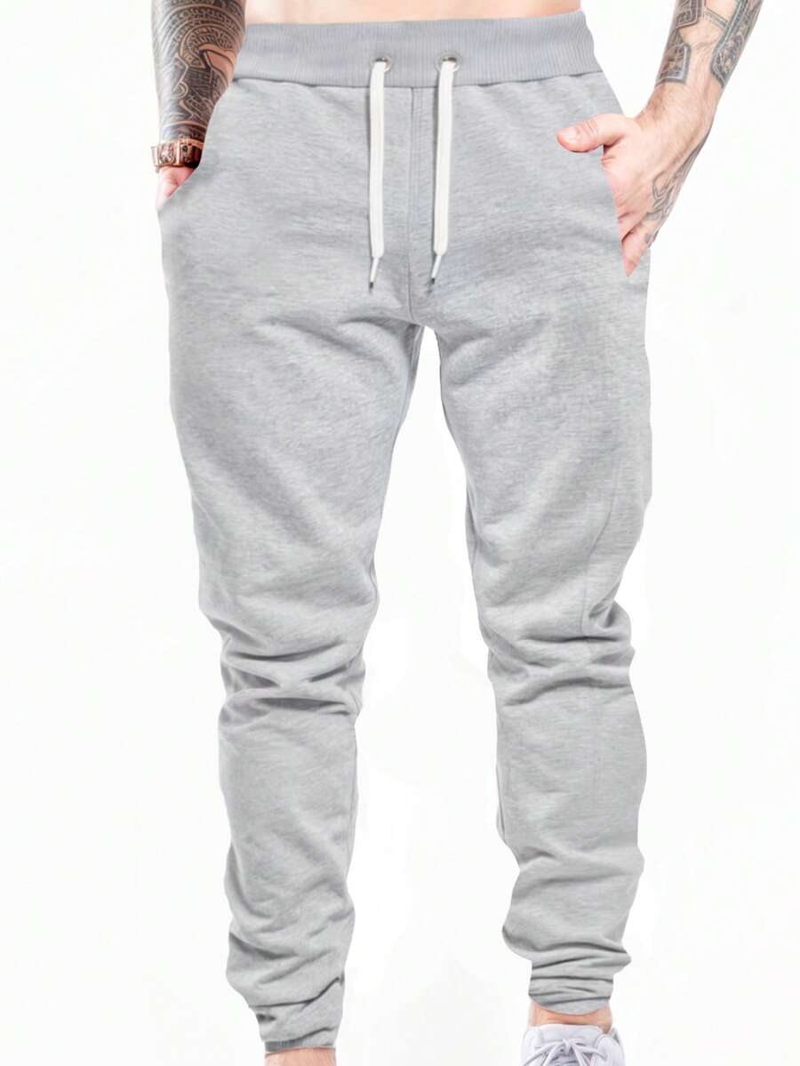 Fleece-Lined Jogger Pants, Skinny Slim Fit, For Weight Training, Winter, Gym, Fitness, With Pocket, Unisex, All Sizes: Winter, Autumn/Spring/Summer, Autumn/Spring/Summer - 灰色 - 查看 1