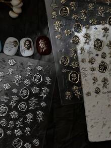 1片 5D金屬玫瑰美甲貼紙，優雅復古美甲貼花，自黏式美甲貼片，夏季DIY美甲藝術裝飾，簡易美甲貼紙，適合女孩與女性的最佳美甲用品，適用於情人節與浪漫場合 - 彩色 - 查看 2