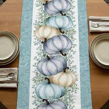 Fall Pumpkin Eucalyptus Leaf Holiday Party Decor Reusable Kitchen Dining Table Runner For Farmhouse,Dresser Scarves,Wedding Party,Autumn Thanksgiving - Multicolor - View 6