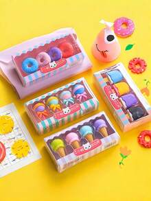 4pcs Creative Shaped Student Eraser Ice Cream Cake Eraser Set Hamburger Cartoon Eraser Stationery Gift, Back To School - Sets - View 3