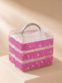 Rhinestone Decorated 3-Layer 18-Compartment Detachable Handheld Storage Box, Hardware Tool Organizer, Contact Lens Storage Case - Multicolor - View 1