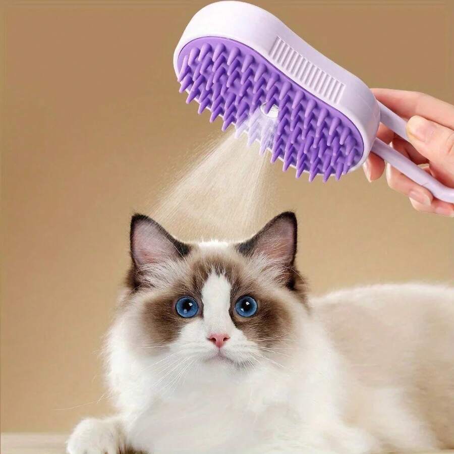 4-In-1 Cat Comb, Rechargeable Pet Grooming Comb With Massage Function, Anti-Static Pet Care Device - Purple - View 1