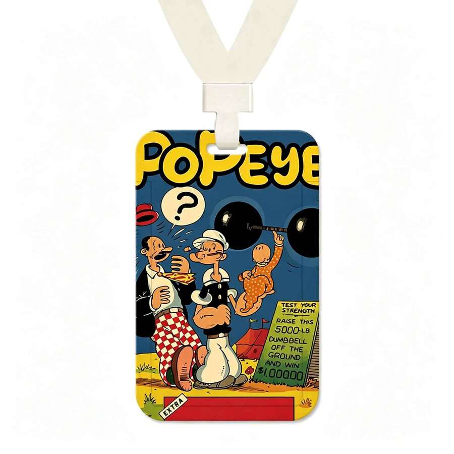 MINISO Popeye 可愛動漫直式滑動卡套,附掛繩或短編織繩鑰匙圈,返校季學生證/巴士票保護套,復古卡通角色禮物 - 樣式 2 - 查看 1