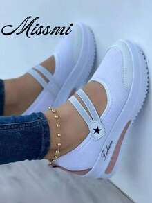Sepatu Sneakers Jala Wanita, Sepatu Olahraga Kasual Datar Hak Rendah Terbaru untuk Musim Semi - Putih - View 2