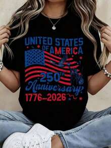 Locally Available Patriotic T-Shirt Commemorating The 250th Anniversary Of The United States Of America, Featuring The American Flag And The Statue Of Liberty. - 黑色 - 查看 10