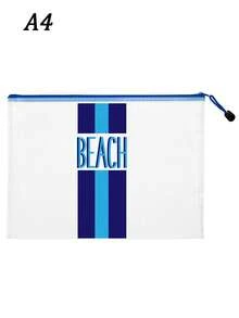 多色時尚防水PVC沙灘包，對比色條紋「Beach」印花，彩色字母印花，A4尺寸，透明化妝包，尼龍拉鍊，適合游泳、潛水和夏季度假，輕量，中性，沙灘包配件，旅行必需品，旅行配件，度假必需品。開學用品盥洗包，大容量洗澡包，女性禮物，郵輪必需品 - 彩色 - 查看 15