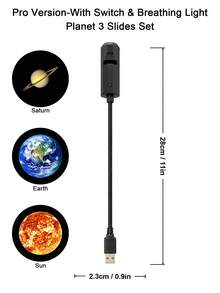 1個USB銀河行星投影燈,10種圖案星空天文館夜燈,附呼吸燈效果,可彎曲鵝頸LED月亮星星投影燈,適用於臥室天花板房間裝飾節日禮物 - 黑色 - 查看 17