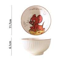 TOM AND JERRY. 1/4件裝乳白色直條紋卡通貓鼠正宗陶瓷碗，柔和可愛印花設計，居家餐具，耐熱易清洗，適用於米飯/湯品/麵條/甜點 - 彩色 - 查看 13