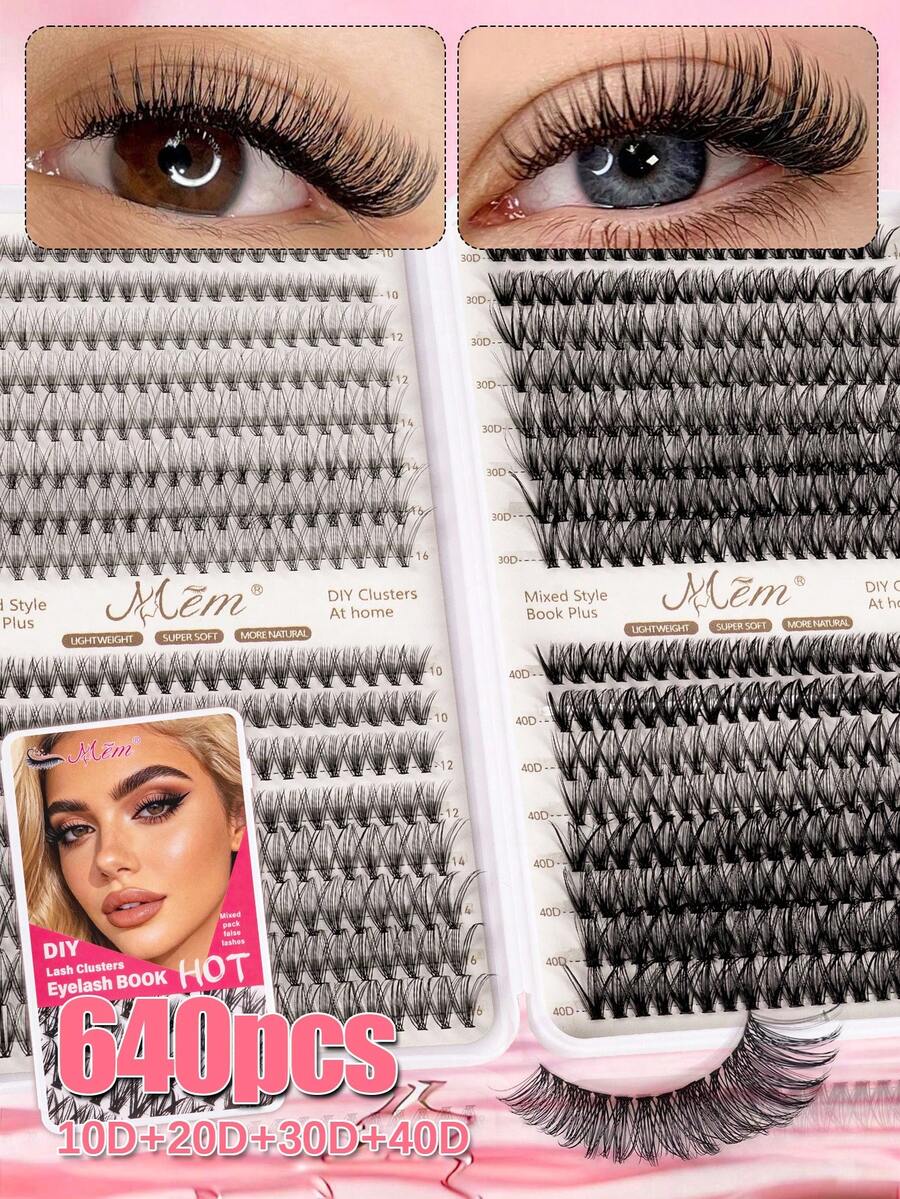 640pcs Soft Natural Single Cluster False Eyelashes, Mixed 10D/20D/30D/40D D Curl 10-16mm, Large Capacity Lightweight Portable, Suitable For Daily, Travel And Party Makeup Eyelash Extensions