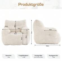 010-Soft Foam Pouf With Corduroy Cover, Beige - Beige - View 2