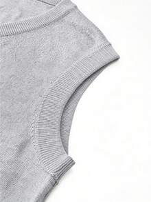 Chaleco de punto sin mangas para hombre, cuello en V, color liso, estilo minimalista versátil, para uso diario, casual y oficina, ideal para capas - Gris - Ver 8