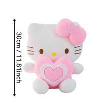 Hasbro 1 pieza Muñeca de peluche Sanrio Hello Kitty abrazando un corazón, muñeca de gato con lazo lindo, regalo de cumpleaños para niñas, almohada de peluche de gato KT con forma de corazón, 30/40cm decoración del hogar, muñeca de consuelo - Multicolor - Ver 11