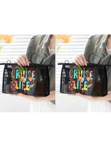 Large Capacity Mesh Bag Set, Featuring Colorful "Cruise Life" Lettering, Leopard Print Accents, Cute Beach Scenes, Dolphin And Seashell Patterns With Wavy Texture, Mesh Beach Tote Bag, Mesh Makeup Organizer Bag, Foldable Large Capacity Beach Bag Waterproof And Sandproof, Letter Decorated Mesh Beach Tote, Suitable For Commuting, Shopping, Vacation And Daily Casual Use, Perfect Gift For Friends - Multicolor - View 15