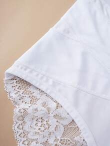 1pc Plus Size High Waist Breathable Lace Fiber Fabric Shaping Panties, Mesh Criss-Cross Woven Design Triangle Briefs - White - View 8