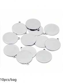 10pcs/Pack Stainless Steel Round Charm Tag, Round Coin Pendant For Necklace, Hair Accessory, DIY Jewelry Making - Steel - View 7