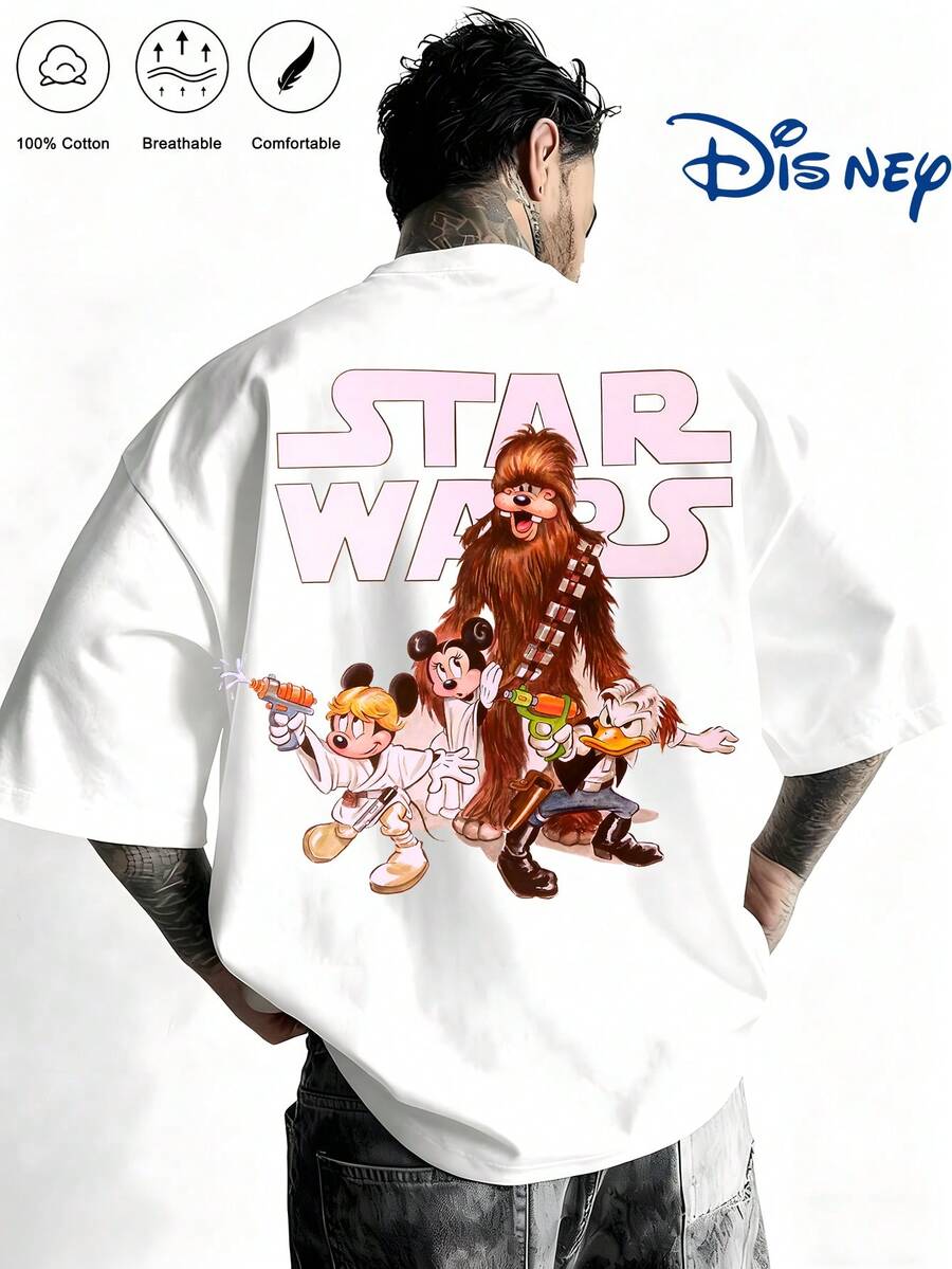 Disney 100% Cotton T-Shirt With Versatile Mickey Mouse Designs Comfortable And Breathable For Summer, The Perfect GiftGalactic Wars Cotton T Shirt Men - White - View 1