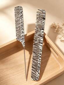 2pcs/1pc Zebra Print Hair Comb Set, Professional Rat Tail & Cutting Combs For Hair Styling - Multicolor - View 2