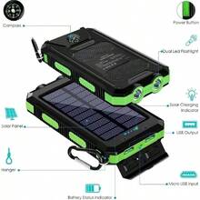 Banco de energía Solar, batería de repuesto de 20000mAh, gran capacidad, carga rápida, cargador portátil, brújula, energía de respaldo impermeable para exteriores - Verde + 20000 mAh - Ver 6