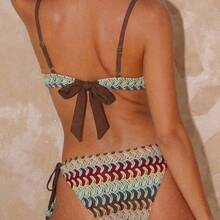 YijiaNvz Swim Vcay Conjunto de 2 piezas de traje de baño para mujer, elegante y minimalista para vacaciones, con escote halter, parches y cuentas, color aleatorio, ropa de playa para damas - Multicolor - Ver 3