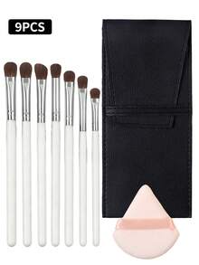 9PCS Eyeshadow Brush Set With PU Pouch&Powder Puff,Black Wooden Handles Horsehair Brush Head,Professional Eye Makeup Kit - Multicolor - View 11