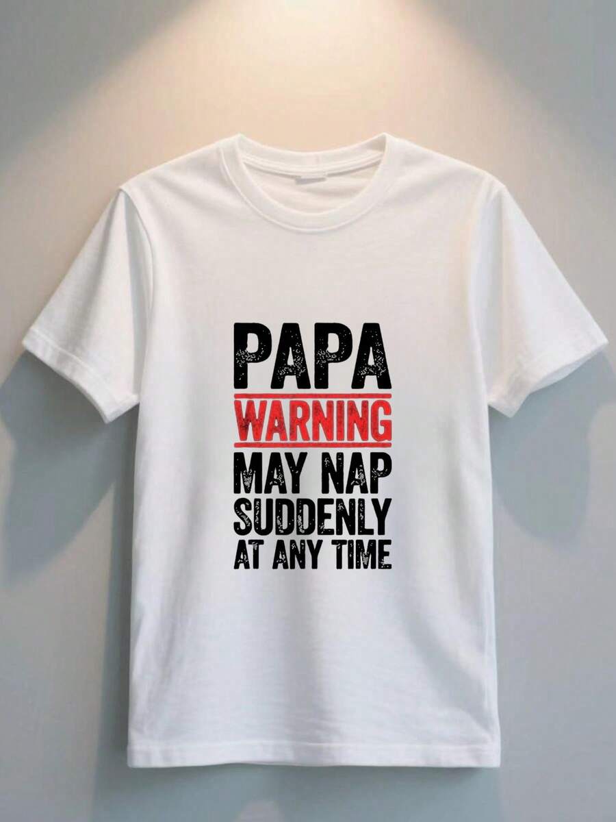 Camiseta de Estilo Casual para Hombre con Diseño Gráfico de Advertencia para Papá: Puede Dormirse de Repente en Cualquier Momento, para Uso Diario y como Regalo para Papá - Blanco - Ver 1