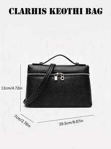 Classic Black Handbag With Adjustable Shoulder Strap, PU Material And Streamlined Box Design, Versatile For School, Travel, Weekend Outings And All-Season Casual Wear - Black - View 3