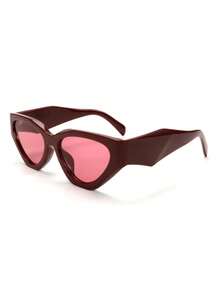 1 Pair Oversized Polygon Fashionable Glasses, Retro Punk Personalized Versatile Casual Glasses Suitable For Daily Wear, Street Style, Vacation, Beach, Back To School - Burgundy - View 5