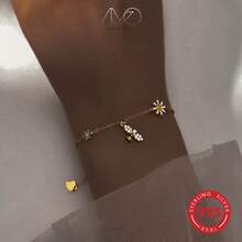 925 Silver Colorful Flower Bracelet For Women, Inlaid With Zirconia And Cute Bees, Lovely Jewelry Gift For Her, Summer - Gold - View 5