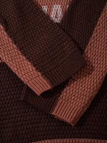ANDREILEE Men's Fashion Street Style Casual Commute Home Versatile ETERNALITU Letter Crew Neck Long Sleeve Wide Ribbed Loose Knit Pullover Sweater Autumn/Winter - Brown - View 9