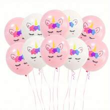 20pcs 12-Inch Rainbow Horn & Expressive Pink Unicorn Latex Balloons - Pink & White Birthday Wedding Baby Party Decoration Magic Celebration Essential, Fun Design Event Planning Set (Ribbons Not Included) - View 3