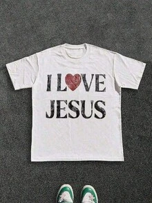 Amo a Jesús, Símbolo de Corazón con Diseño de Texto, Camiseta Blanca, Colgante de Acrílico, Adorno para Casa y Auto, Regalo de Navidad para Cristianos - Blanco - Ver 1