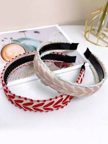 1pc New Vintage Embroidered Wide Headband For Women, Fashionable Simple Colorful Leaf Design With Teeth, Anti-Slip Hair Clip, Versatile Essential For Outings - Multicolor - View 7