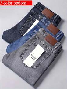 FEROCITYALL Available In 3 Colors, Men's Straight Leg Jeans, Only One Piece, Perfect For Casual Business Work, Daily Wear, Comfortable Stretch Straight Leg Pants, - Black Gray - View 5