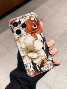 Orange And White Floral Card Slot Shockproof Phone Case Compatible With Apple 17 Pro Max 13 Pro 17/16/14 Pro Max New Style 13 Bestie 15 Phone Protective Case 12/12 Pro Niche 11 Fresh 15 Pro Max Card Holder Style 16 - Multicolor - View 3
